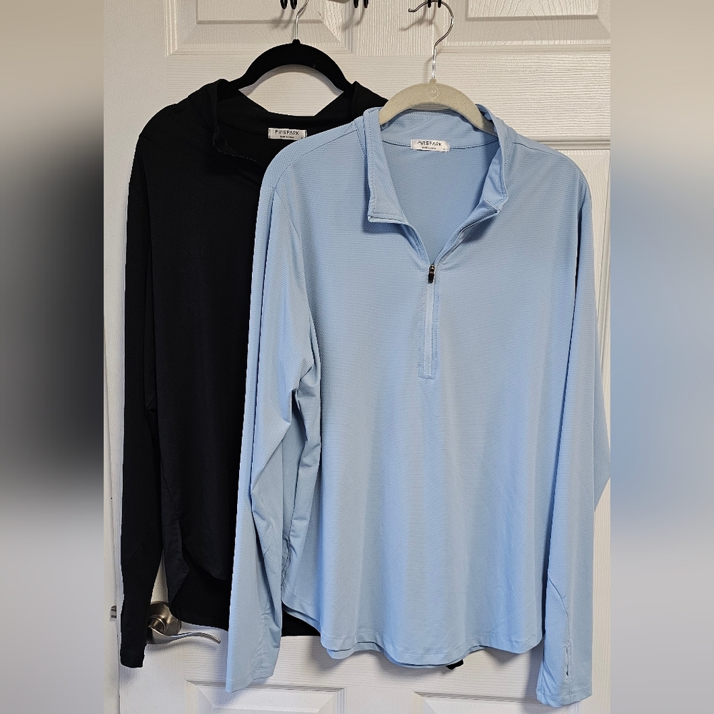 Black and Light Blue Quarter-Zip Long Sleeve Tops